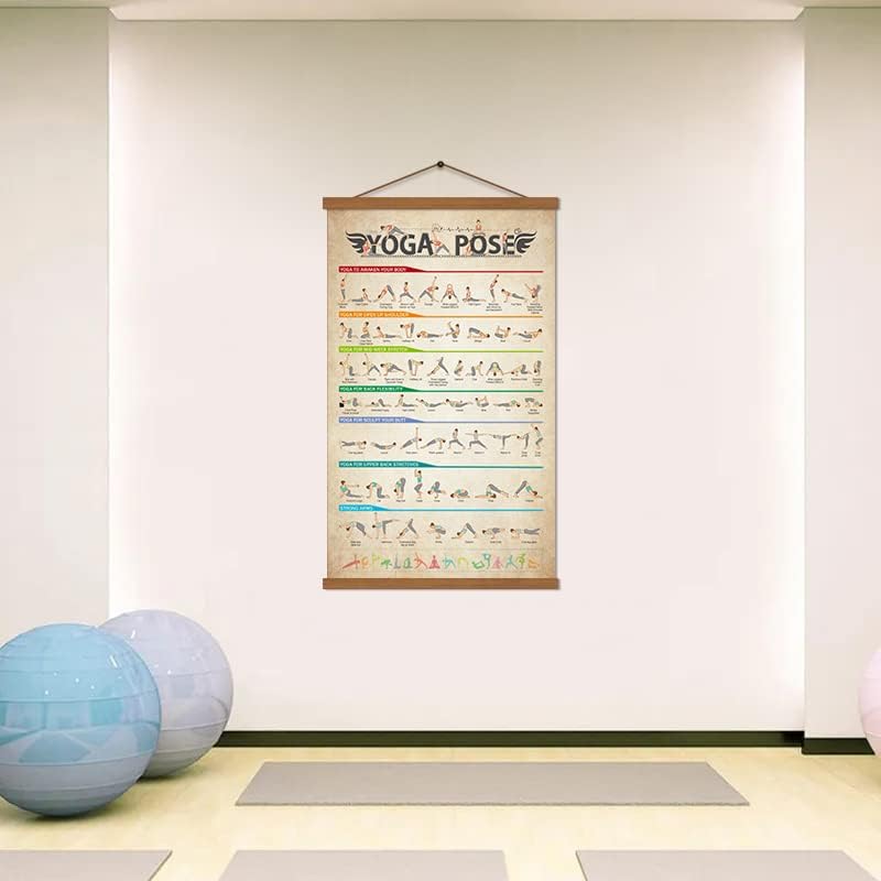SAGUEYU Yoga Poses Poster Vintage Home Gym Full Body Workout Beginner Yoga Position Chart Canvas Prints Yoga Lover Gift 16" X 27" with Frame - Image 5
